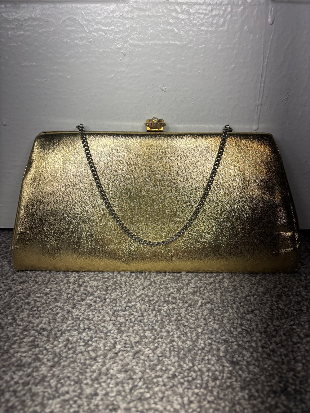 Gold Metallic Evening Clutch with Chain Strap